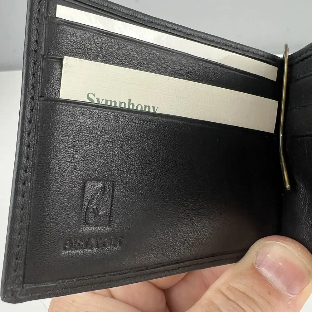 Belton DO50 Black Symphony Leather Men's Flip Money Clip 6 Slot Bifold Wallet